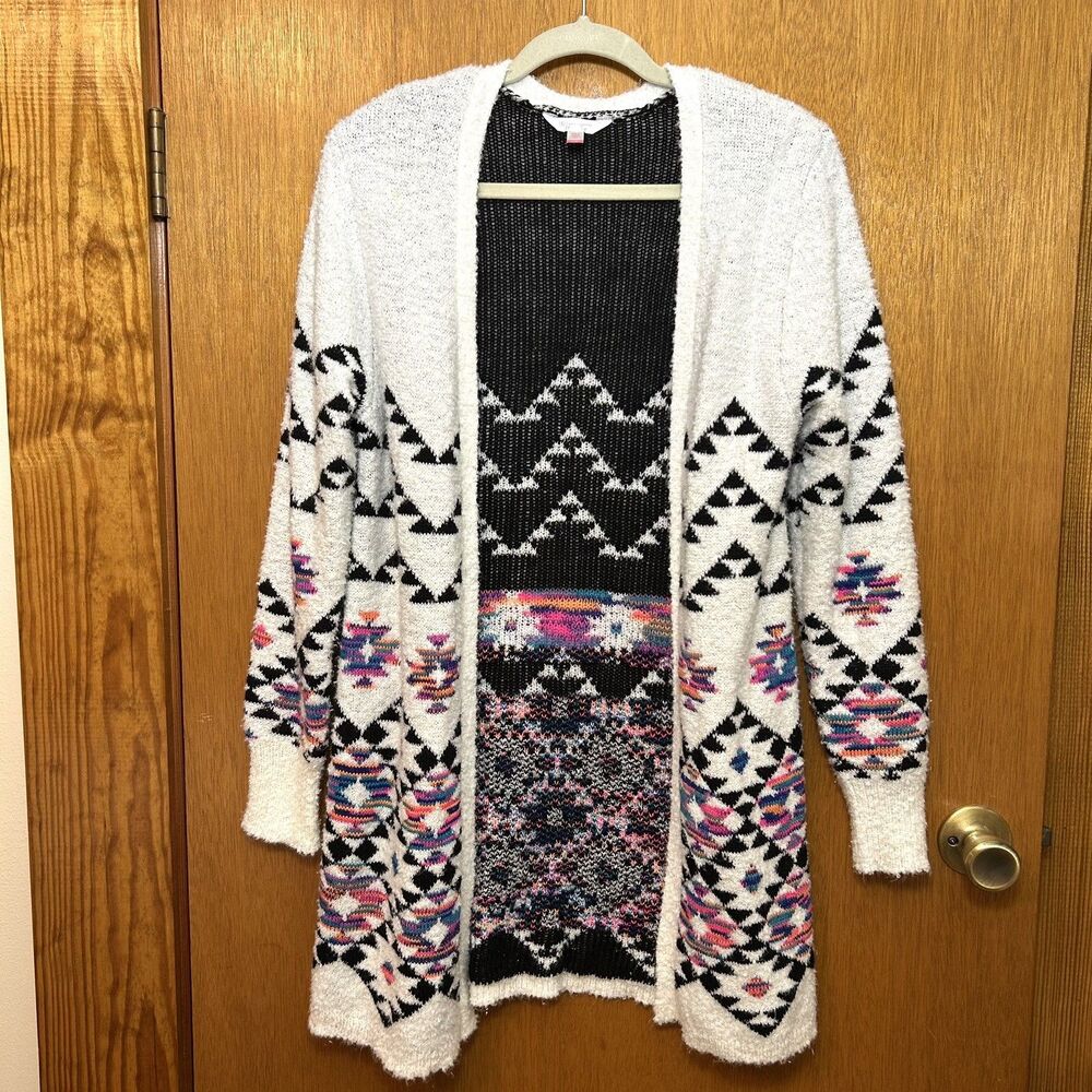 No Boundaries Sweater Juniors Large 11/13 Aztec Print Open Soft Long Cardigan